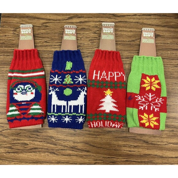 4 UNCLE BOB’S Ugly Beer Sweater Sleeve Cousy Koozie Christmas Sweater Card Game - Picture 1 of 6